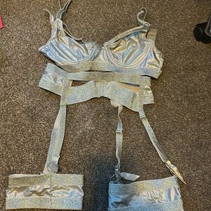 Silver bra and garter set